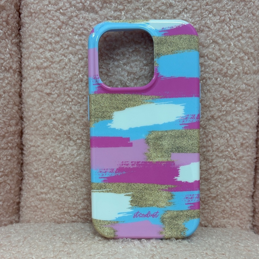 Vibrant Brushstroke Phone Case - Pink, Blue, Gold for iPhone 15 pro‎